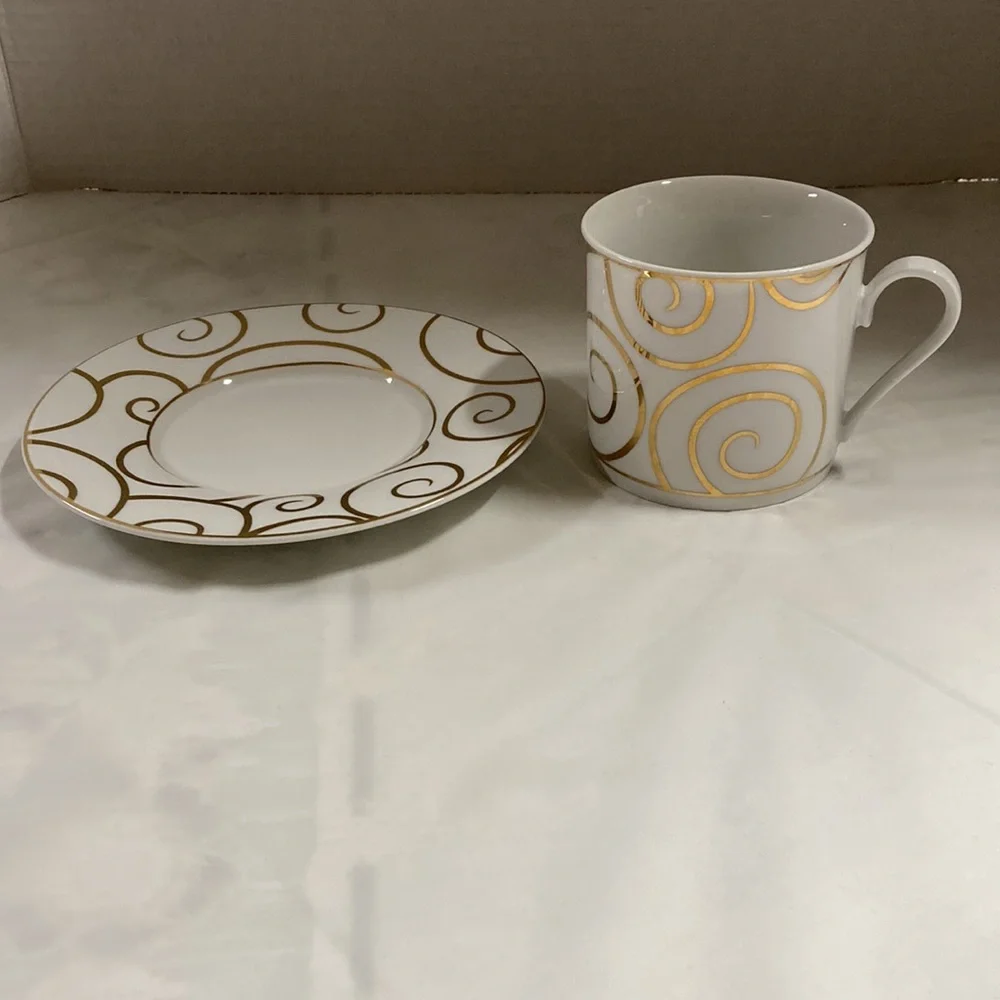Pier 1 Gold Swirl Porcelain Cup and Saucer Set